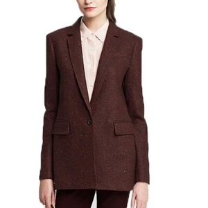 Banana Republic Burgundy Herringbone Single Button Wool Blazer Jacket Sz 14